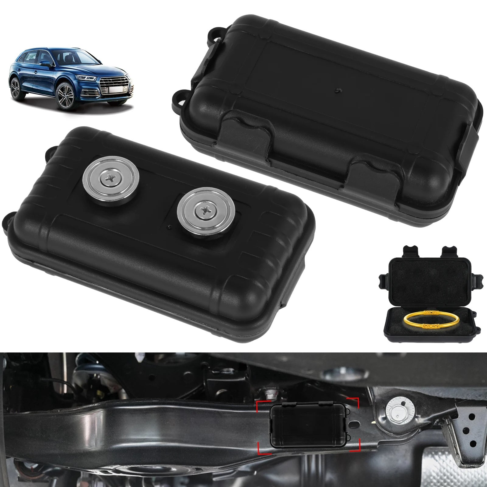 Waterproof magnetic key holder box attached to car undercarriage