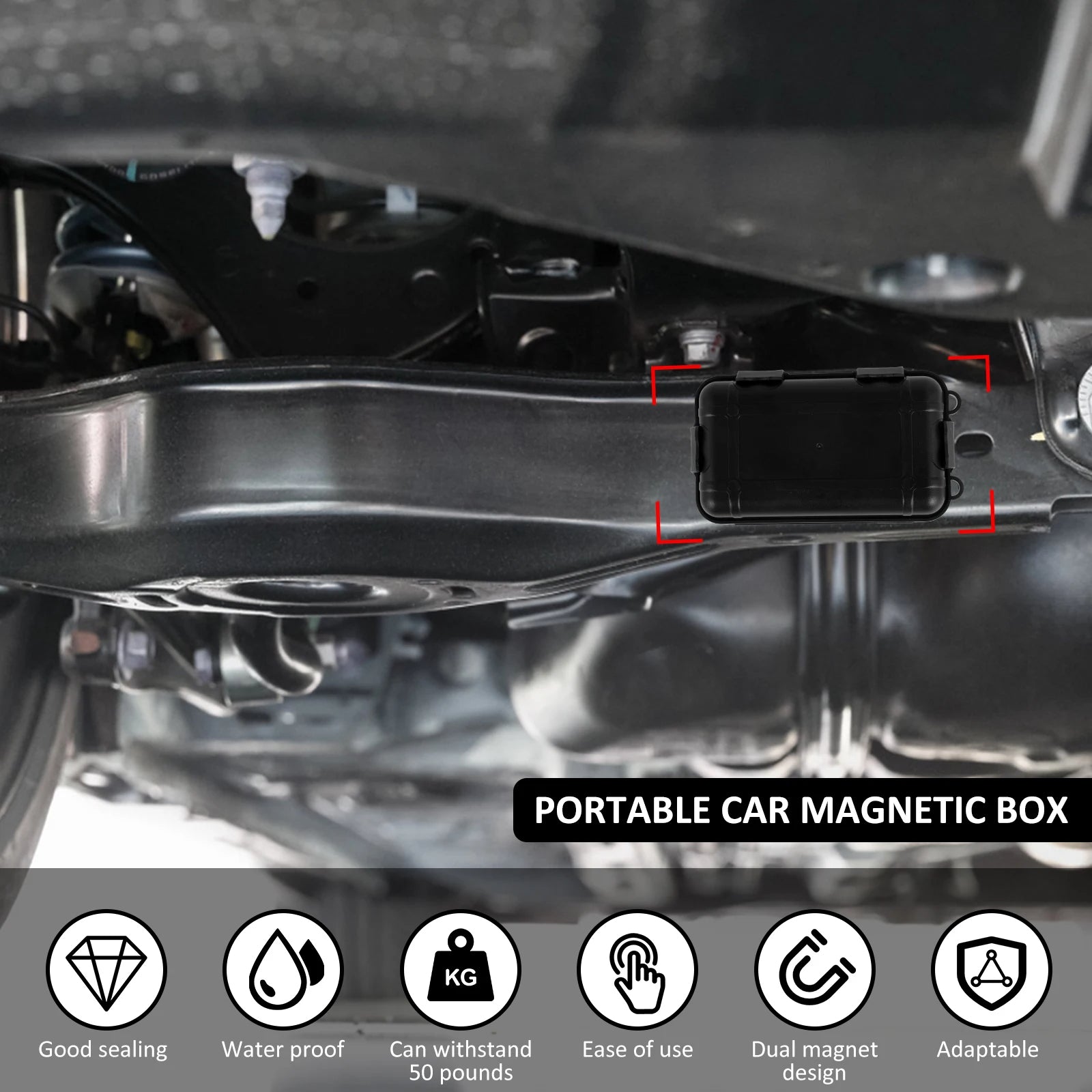 Waterproof magnetic key holder box attached to car undercarriage